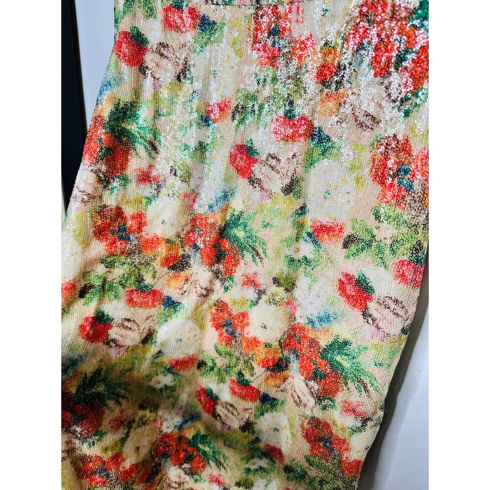 ROSETTA GETTY Multicolored Floral Crepe De Chine Sequin Long Sleeve Gown Size 0 - Picture 15 of 16